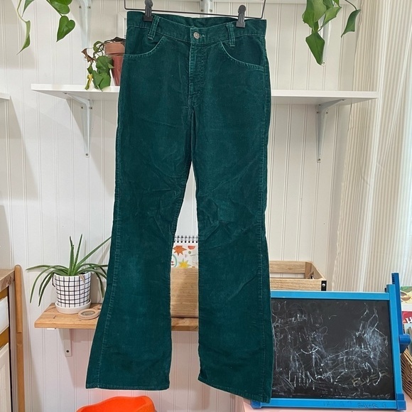 Levi’s Vintage 60s 70s White Tab Green Corduroy Flare Bell Bottom Jeans 28x31 - Picture 2 of 16